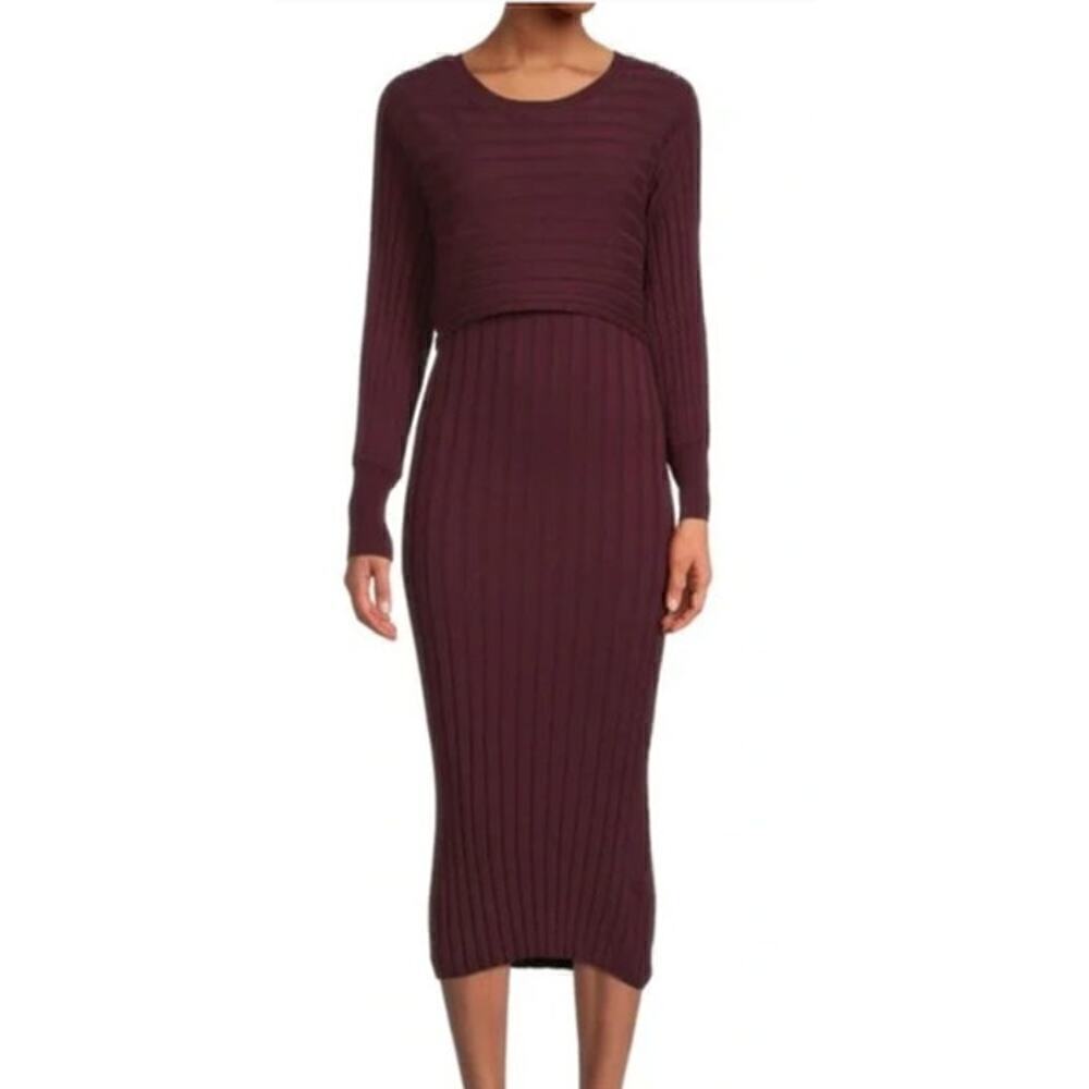 Stitchdrop Frisco Dress 2 Fer Popover Long Sleeve Sweater Midi Craisin Red NWT L
